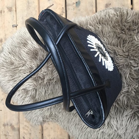 NWOT black woven handbag with beading - Picture 6 of 8